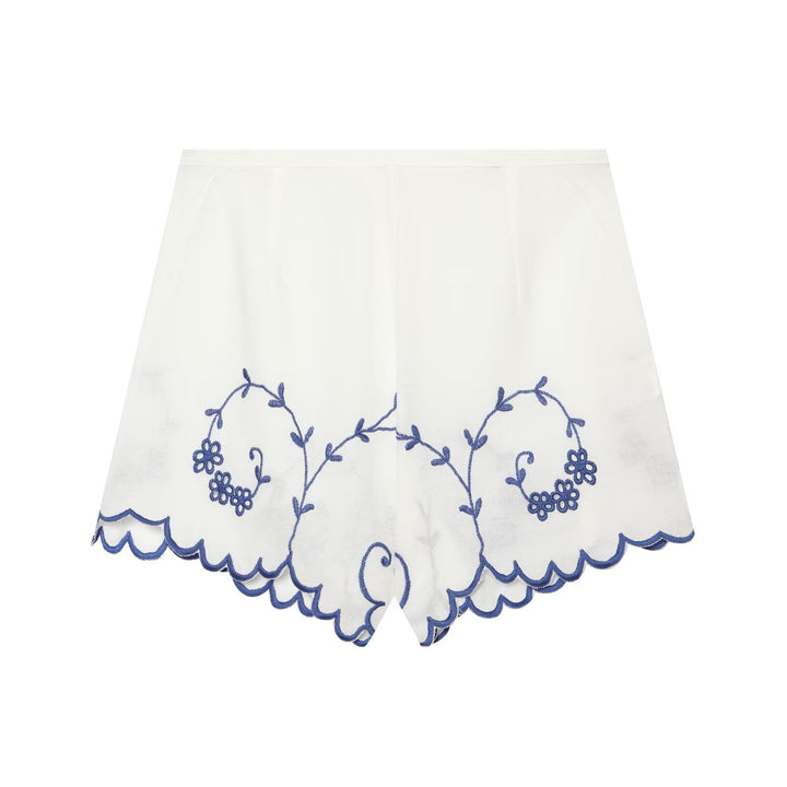 Summer Blended Embroidered Top Casual Shorts Sets