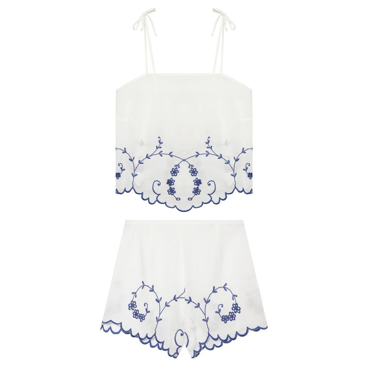 Summer Blended Embroidered Top Casual Shorts Sets