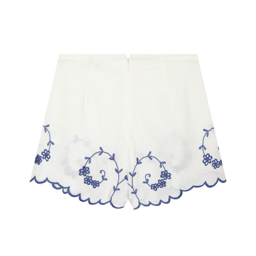 Summer Blended Embroidered Top Casual Shorts Sets