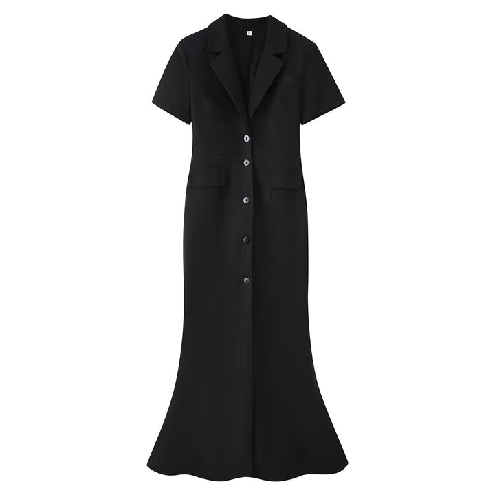 Women Clothing Summer Elegant Collared Single Breasted Slim Dress
