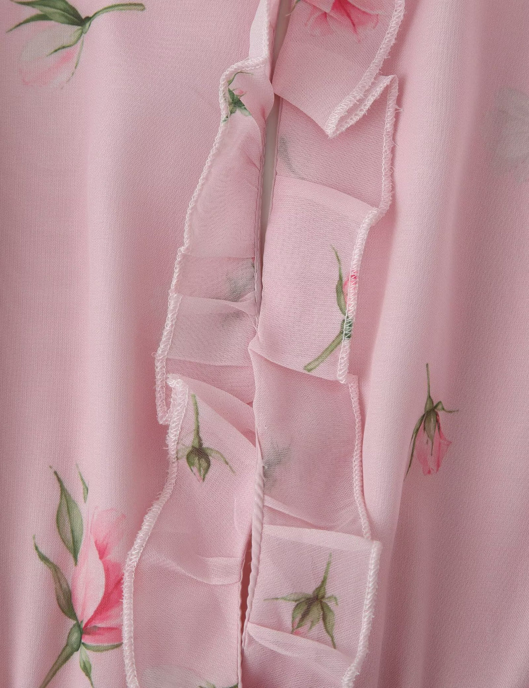 Women Clothing Fresh Sweet Floral Tight Waist Back Hollow Out Cutout-out Long Sleeve Chiffon Dress