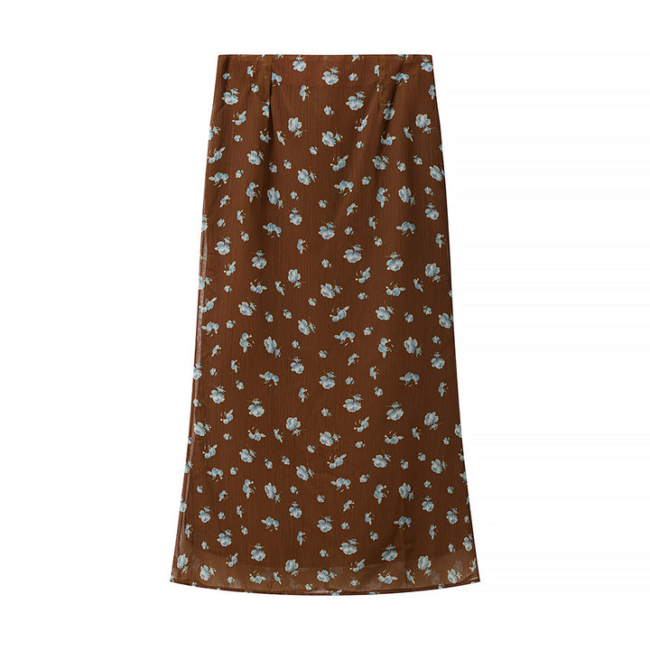 Women Floral round Neck Waist Trimming Slimming Waist Controlled Top Fish Skirt Set