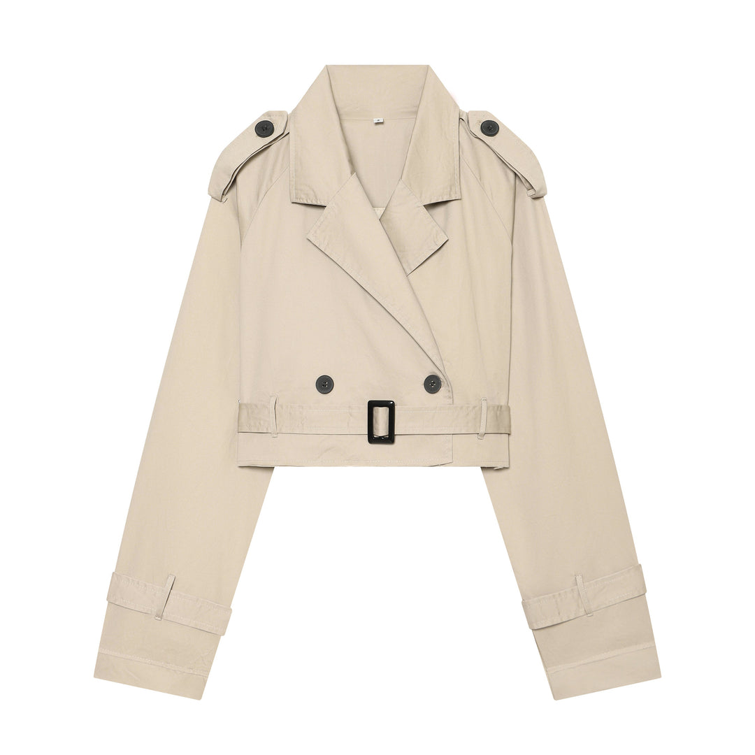 Summer Women Clothes Office Belt Collared Long Sleeve Short Trench Coat