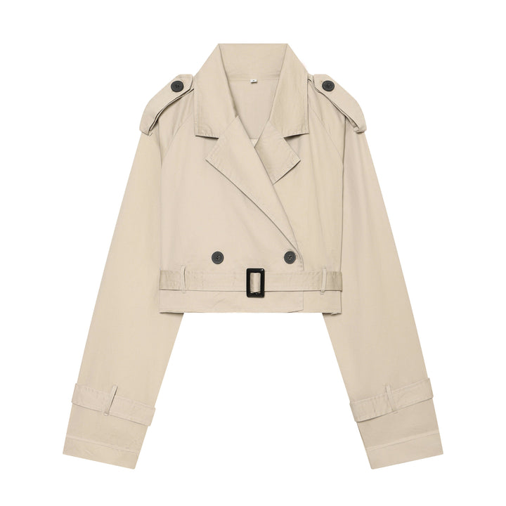 Summer Women Clothes Office Belt Collared Long Sleeve Short Trench Coat