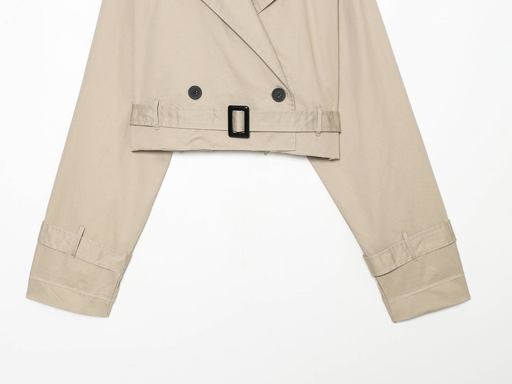 Summer Women Clothes Office Belt Collared Long Sleeve Short Trench Coat