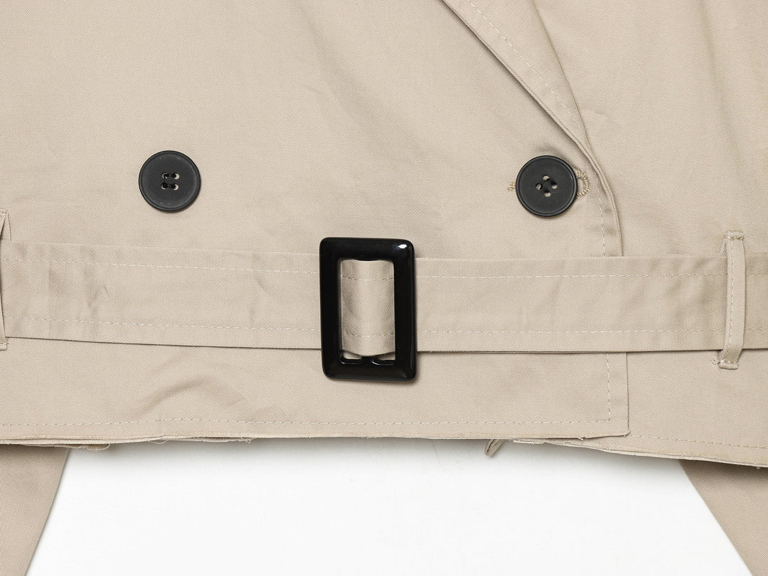 Summer Women Clothes Office Belt Collared Long Sleeve Short Trench Coat