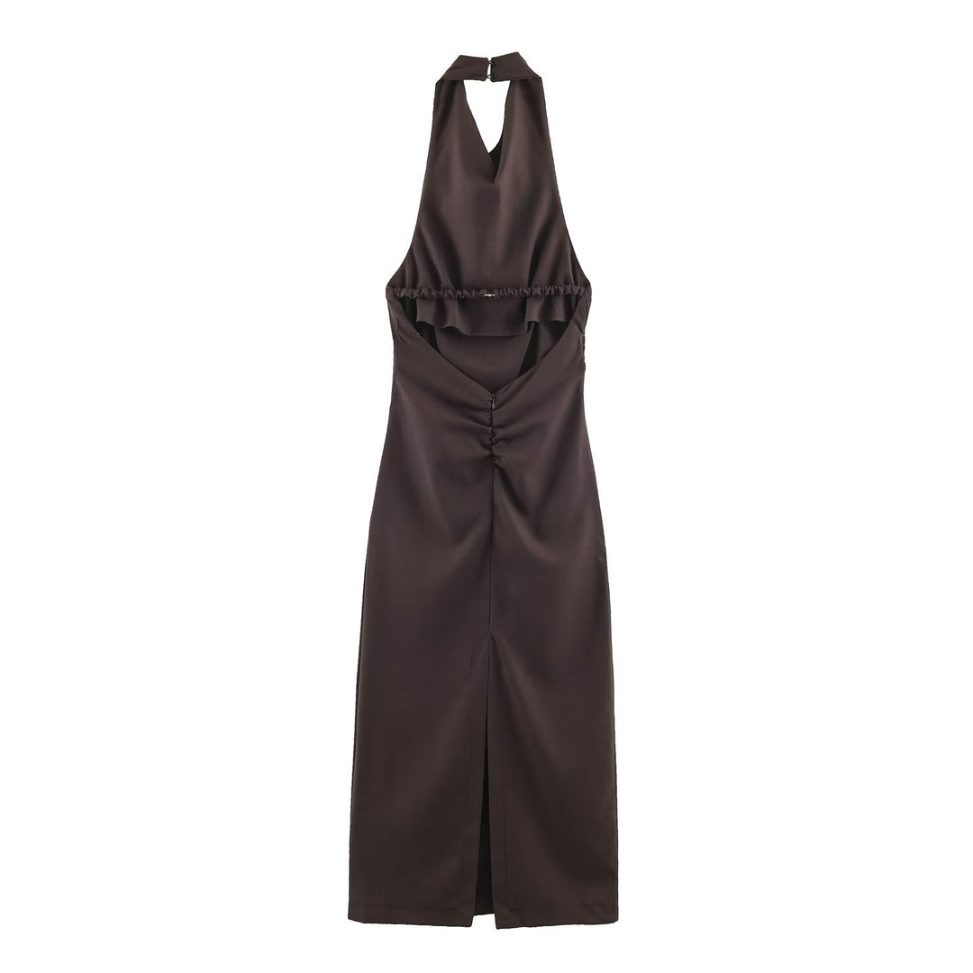 Women Clothing Summer Halter Backless Midi Dress