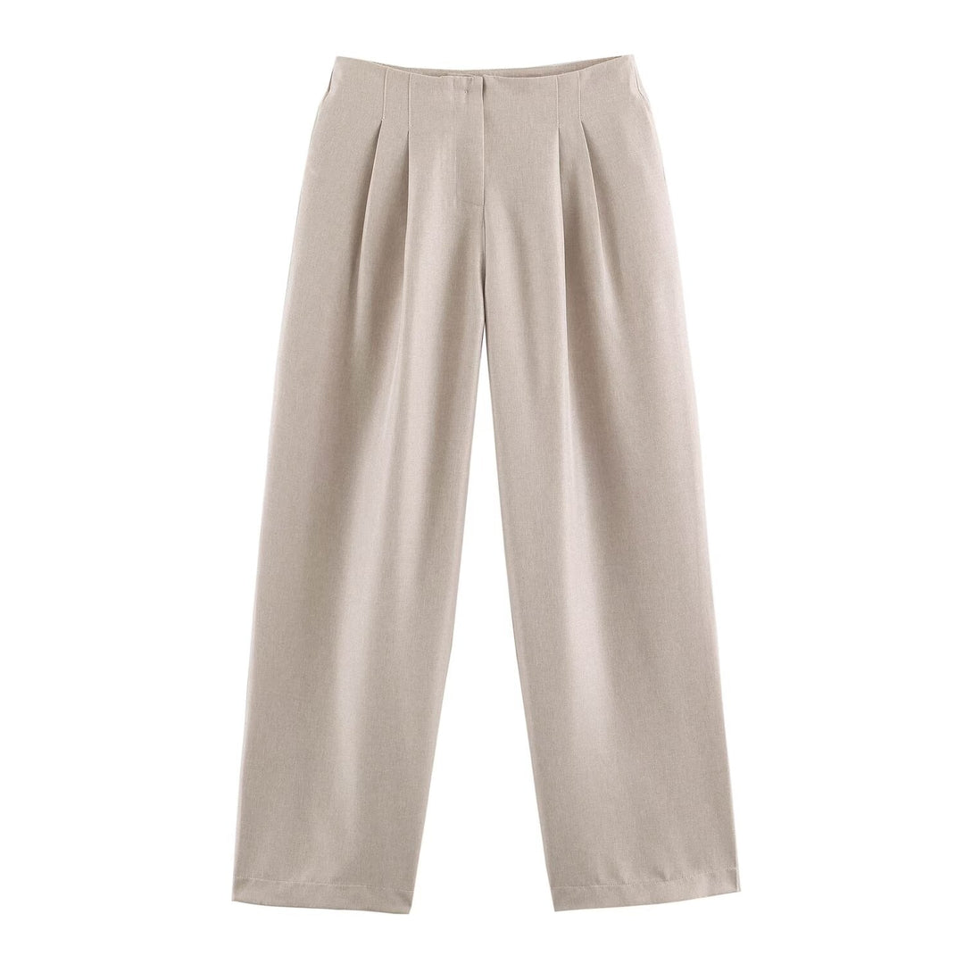 Women Collared Long Sleeve with Padded Shoulder Waist Tight High Waist Straight Leg Pants Sets