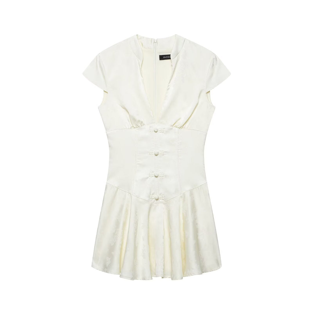 Women Clothing Western Jacquard Silk Satin Texture Mini Dress