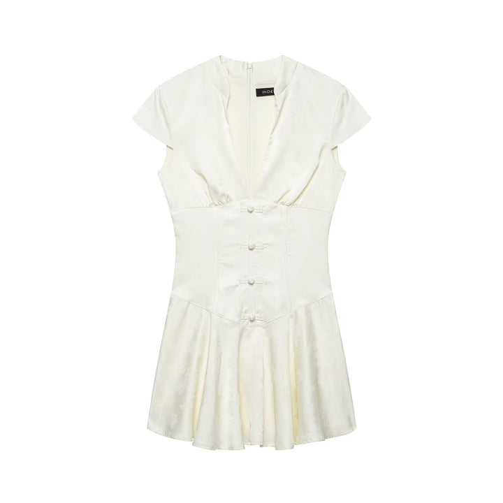 Women Clothing Western Jacquard Silk Satin Texture Mini Dress
