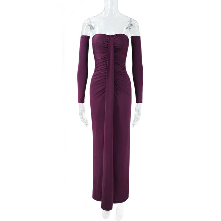 Women Clothing Autumn Wrapped Chest Pleated Slim Independent Sleeve Length Dress