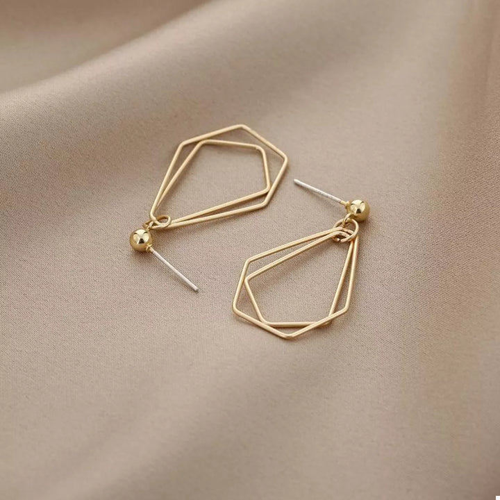 18K Gold-Plated Alloy Geometric Wire Drop Earrings