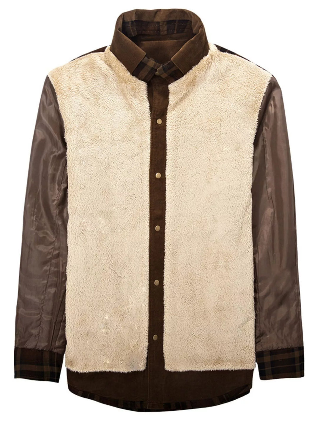 Men's Full Size Plaid Fleece Lined Snap Down Jacket Plus Size