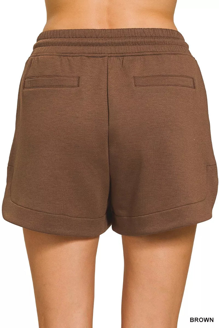 Zenana Scuba Elastic Waistband Shorts With Pocket