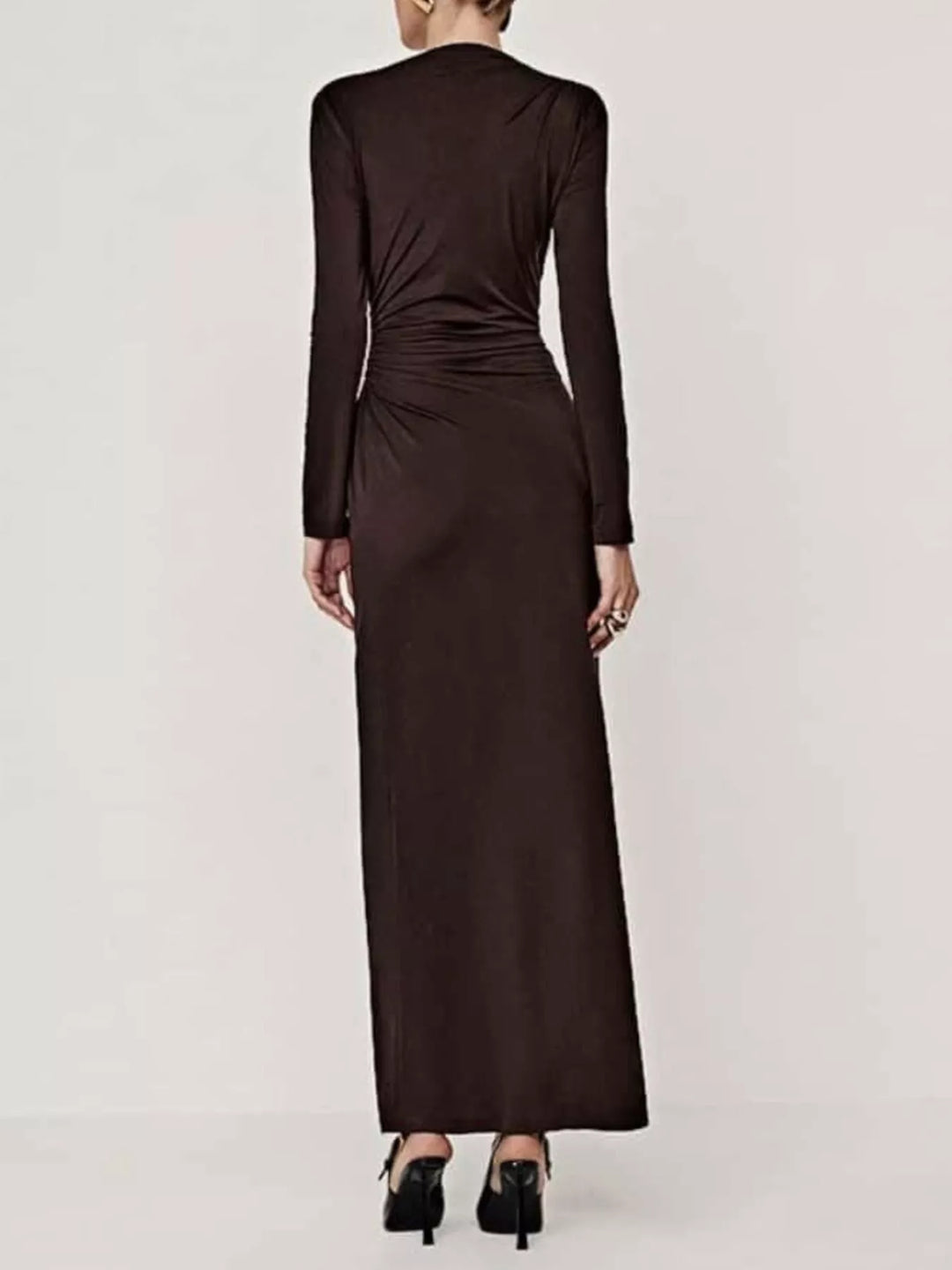 Ruched Long Sleeve Bodycon Maxi Dress