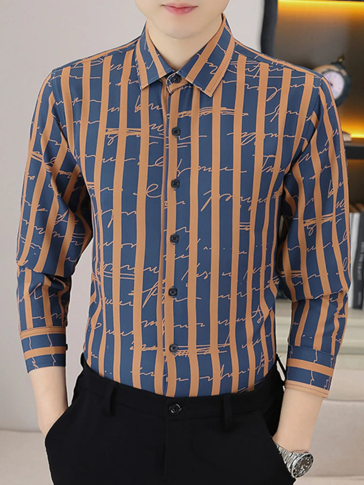 Men's Plus Size Striped Button Up Long Sleeve Shirt