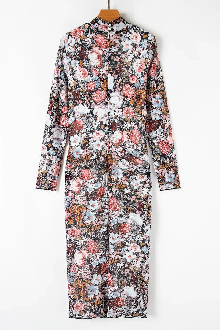 Printed Long Sleeve Midi Slim Dress
