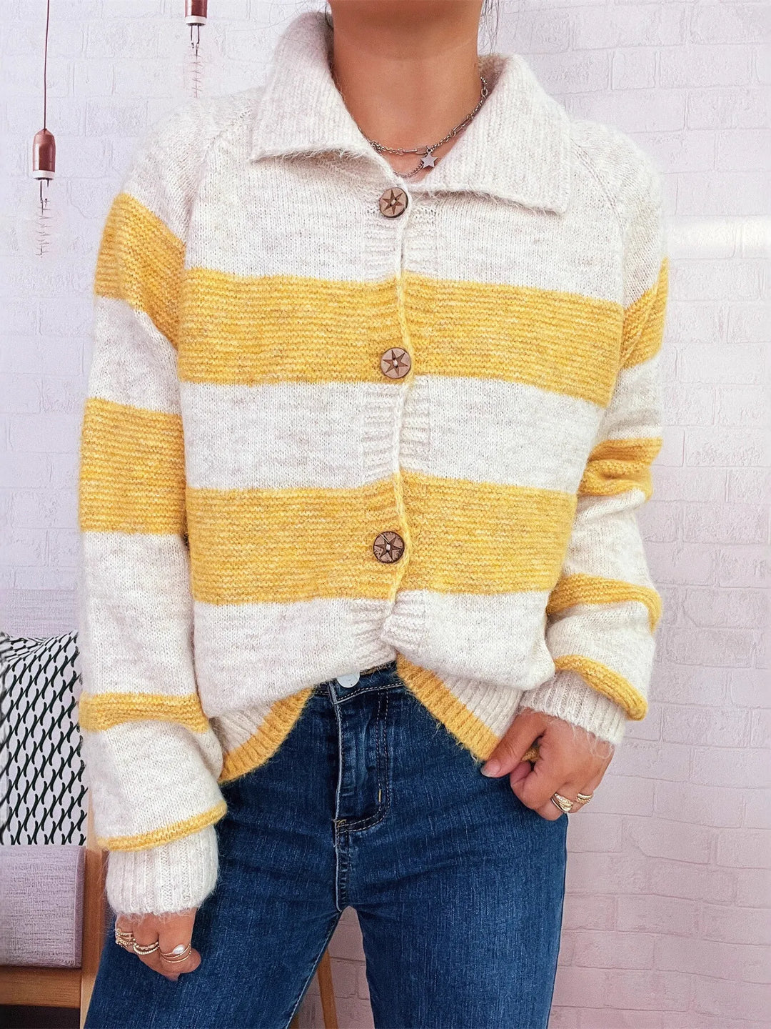 Striped Button-Up Cozy Cardigan