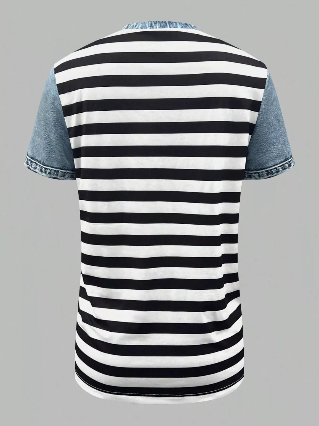 Denim Patchwork Short Sleeve Blouse
