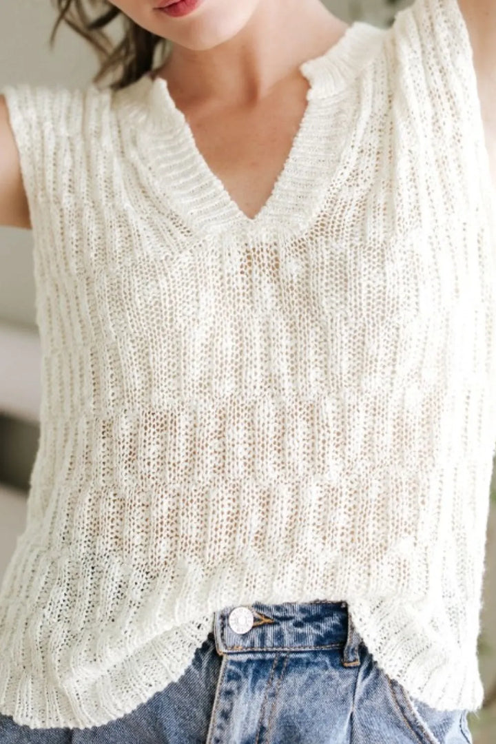 Notched Cap Sleeve Knit Top