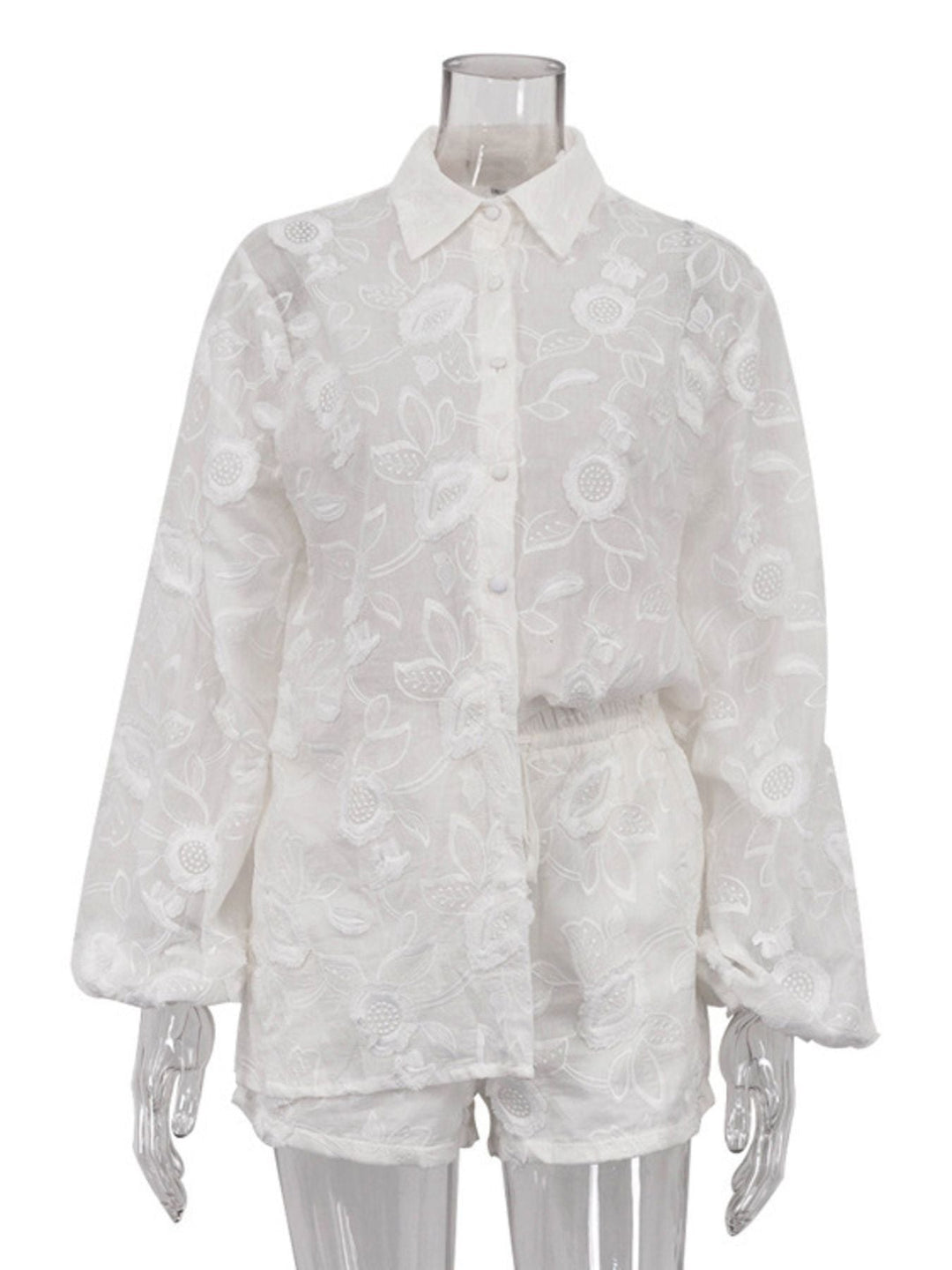 Floral Embroidered Shirt and Shorts Set