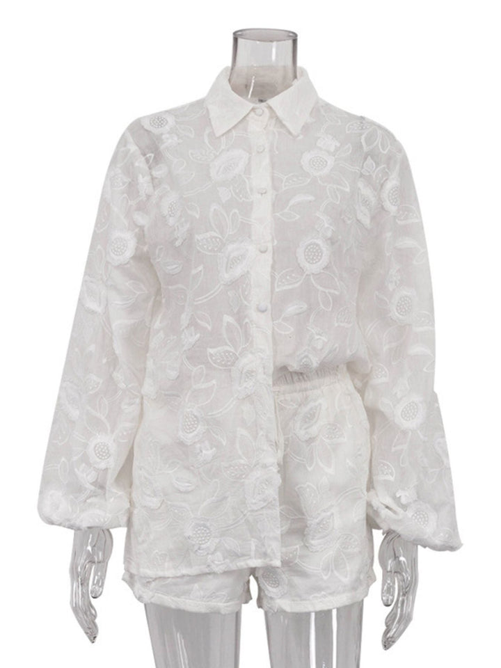 Floral Embroidered Shirt and Shorts Set