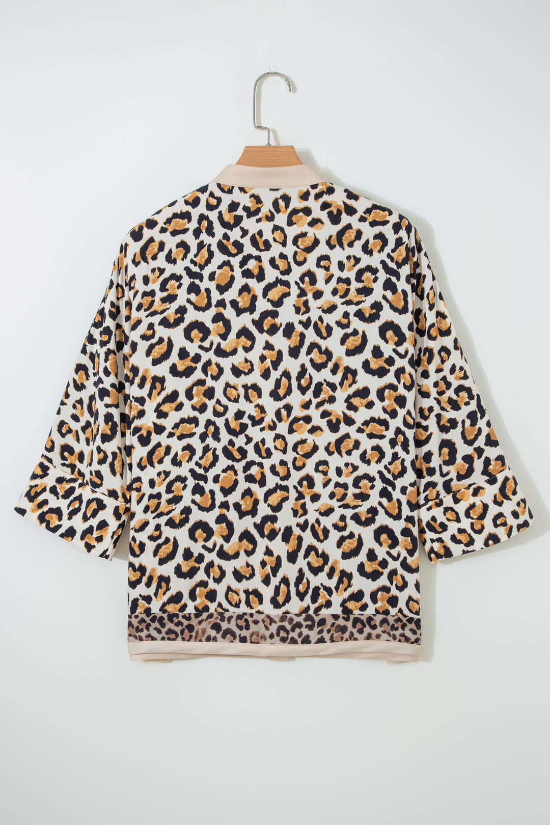 Khaki Mixed Leopard Patchwork 3/4 Sleeve Loose Shirt
