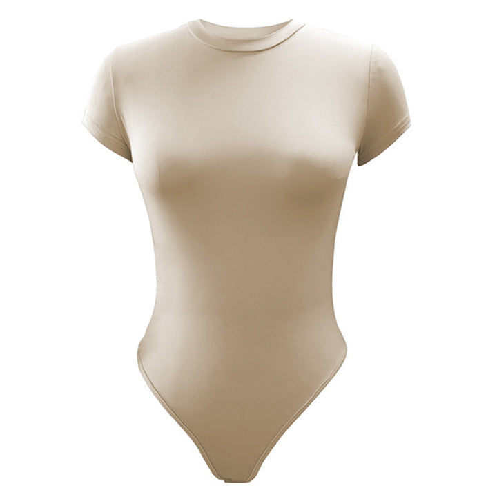 Solid Color Bottoming WomenClothing Basic Casual Short Sleeve round Neck Tight Bodysuit Summer