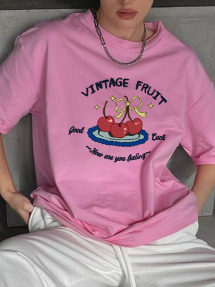 Plus Size Fruit Graphic Round Neck T-Shirt