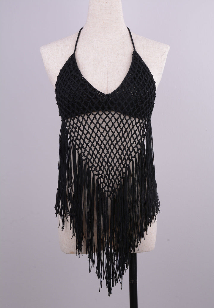 Internet Hand Woven Beach Hollow Out Cutout Tassel Split Swimsuit Set Factory Direct