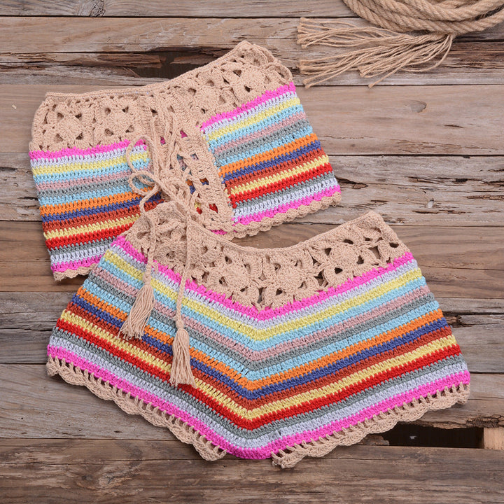Internet Celebrity Popular Color Split Beach Handmade Bikini Strap Set