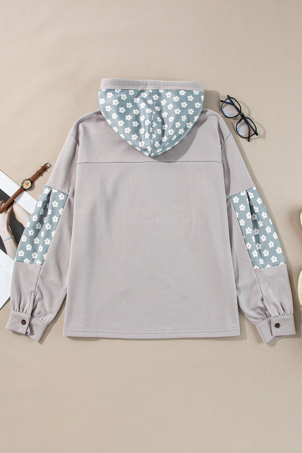 Sweat à capuche à cordon de serrage et motif patchwork floral bleu Beau