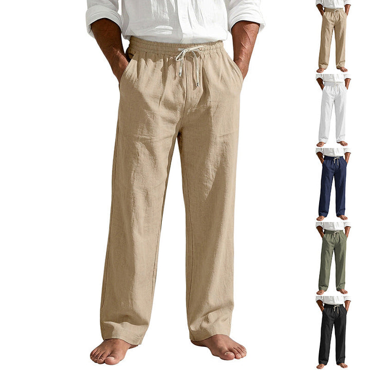 Mens Linen Casual Straight-Leg Trousers