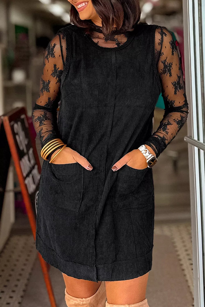 Corduroy Patch Pocket Sleeveless Mini Dress