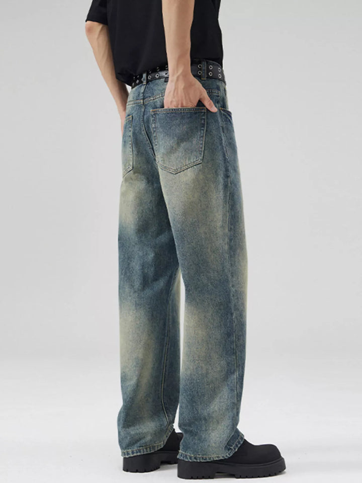Men's Full Size Vintage Wash Wide Leg Jeans Plus Size