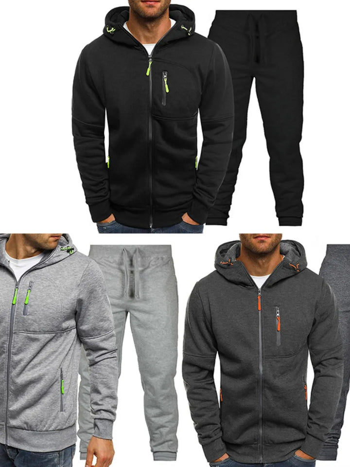 Men's Plus Size Zip Up Hooded Top and Pants Set