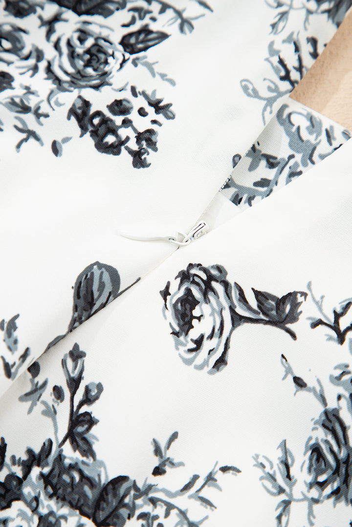 Jupe longue fendue à volants taille haute à fleurs style bohème noir