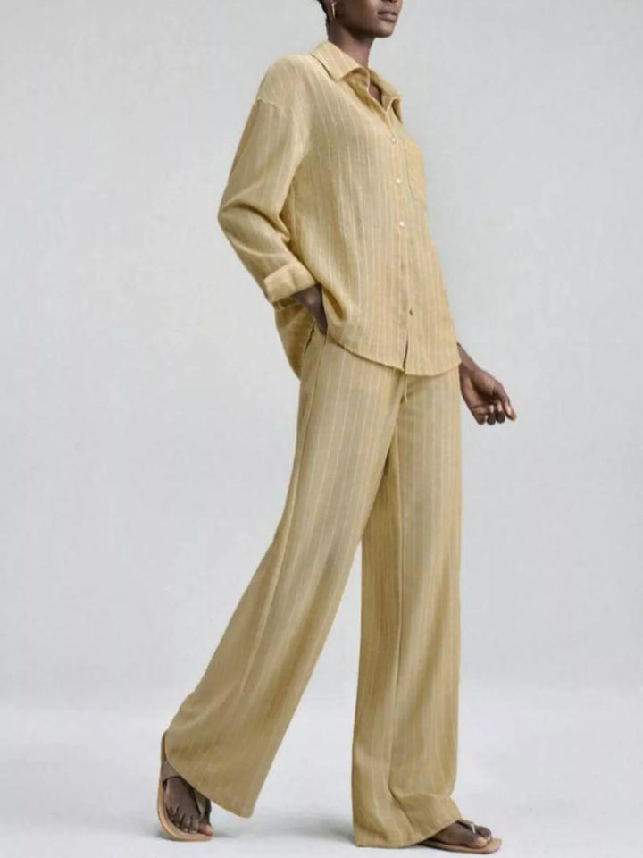 Striped Button Up Shirt and Pants Set