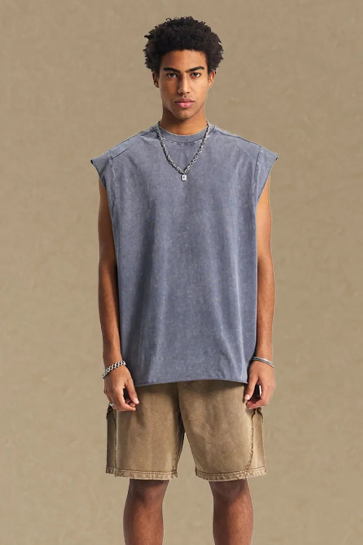 Men's Washed Round Neck Tank