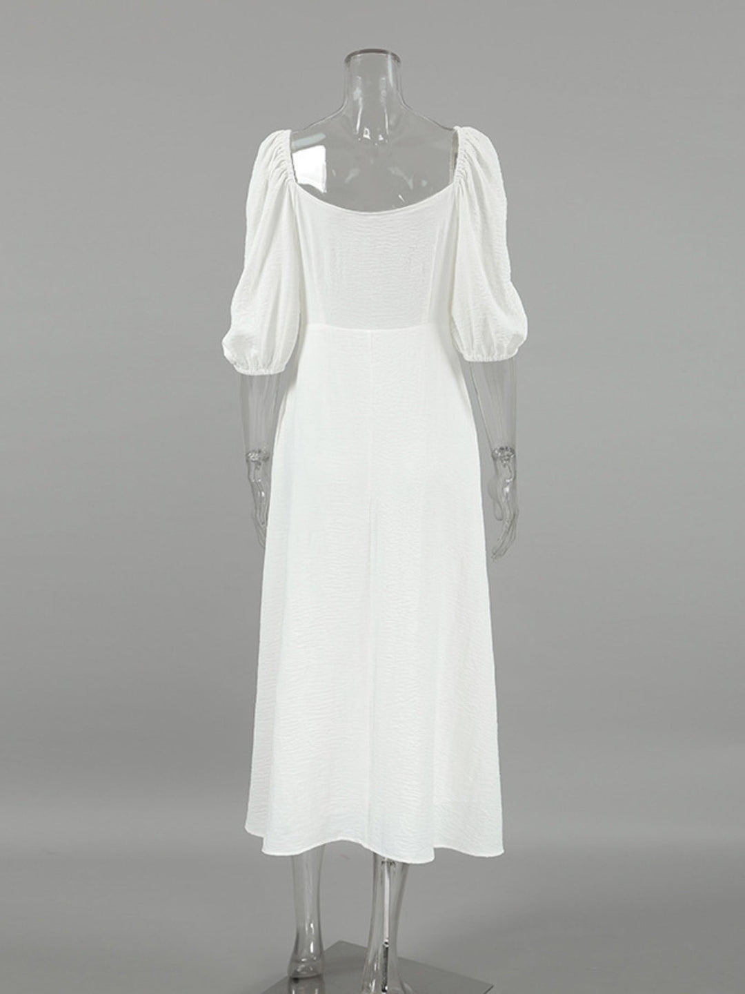 Twisted Front Puff Sleeve Midi Dress