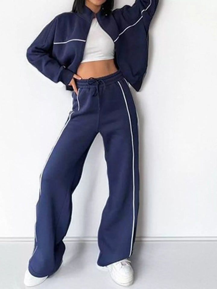 Full Size Zip Up Long Sleeve Top and Pants Set Plus Size