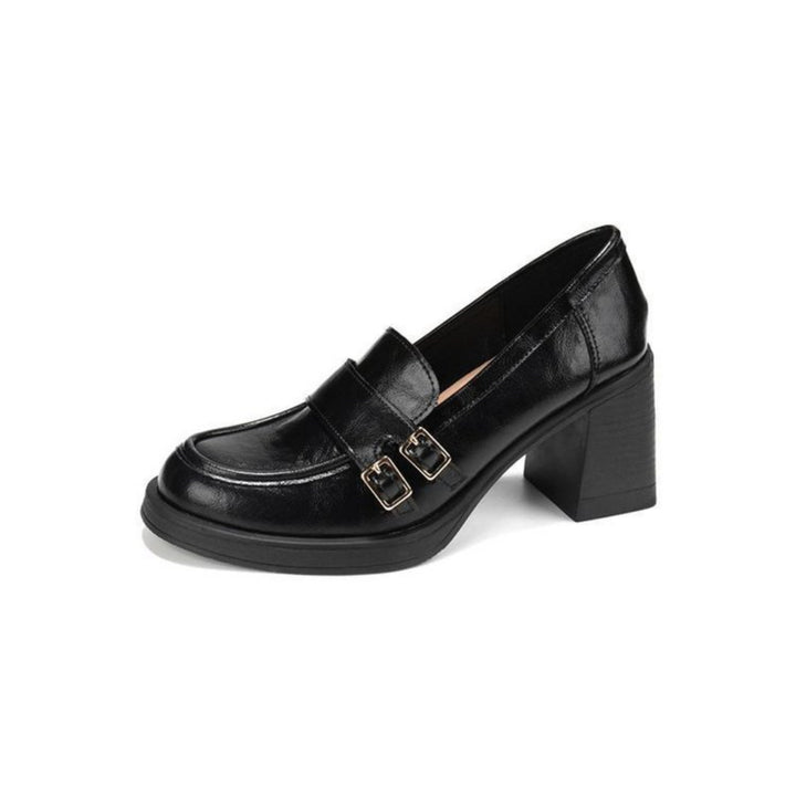 New Autumn British Style Platform Loafers For Women, Round Toe Flats With Metal Buckle Strap & Soft Sole
