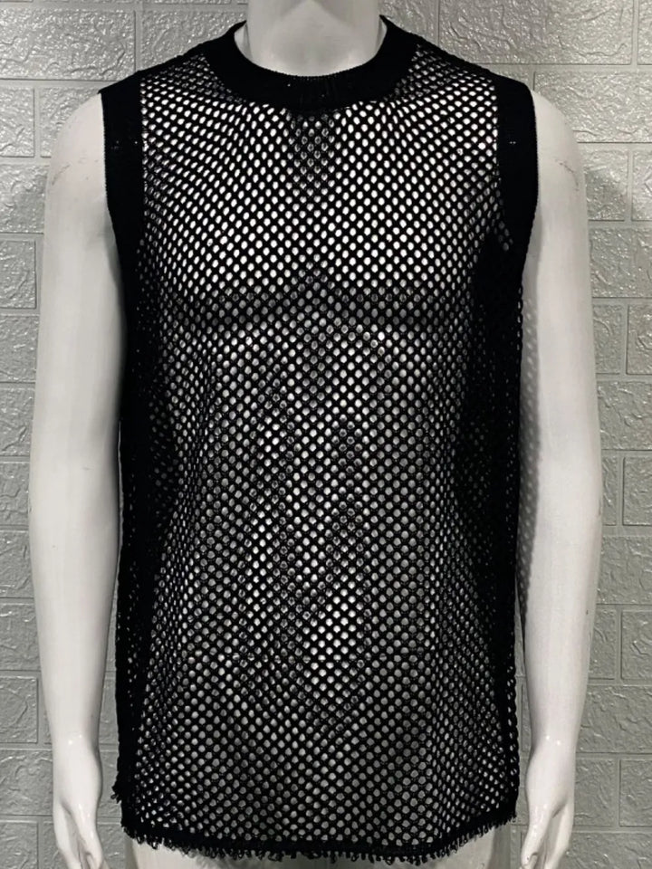 Men's Round Neck Hollow Out Sleeveless Knit Top