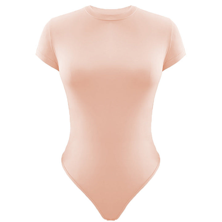 Solid Color Bottoming WomenClothing Basic Casual Short Sleeve round Neck Tight Bodysuit Summer