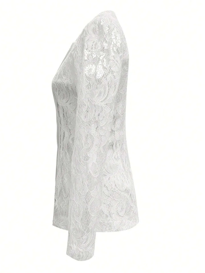 Floral Pattern Lace Single-Breasted Blazer