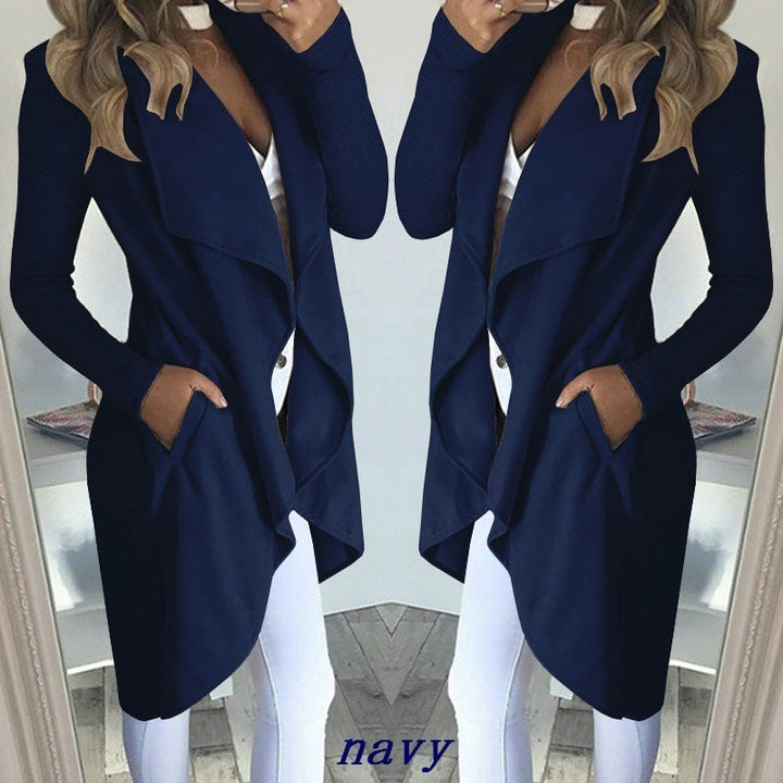 Slim long trench coat with solid lapel