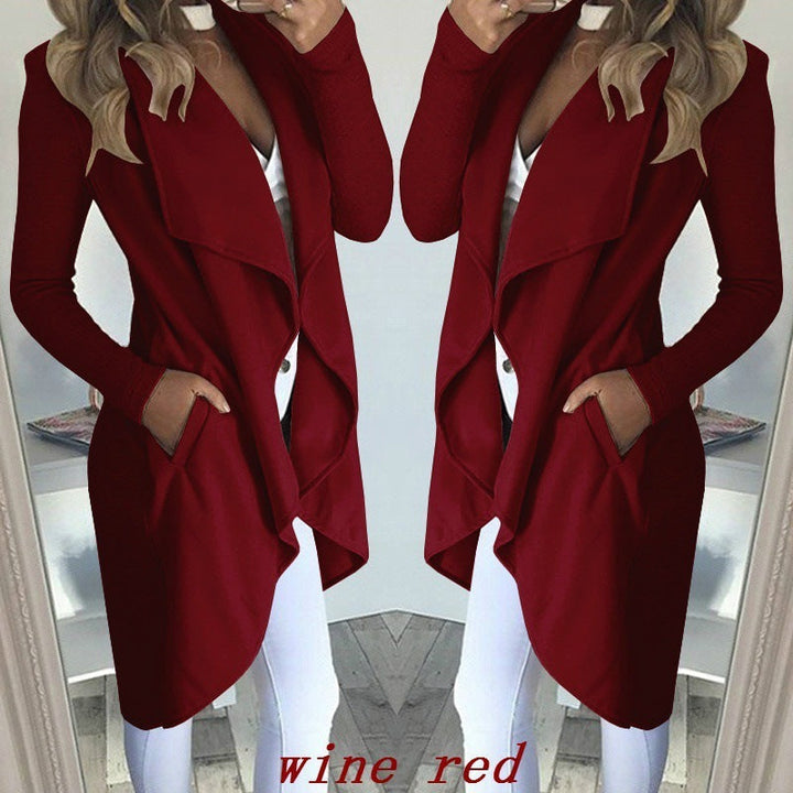 Slim long trench coat with solid lapel