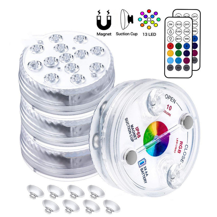 13 Led Submersible Light for Swimming Pool Garden Fountain Bathroom IP68 Waterproof Underwater Lamp with Suction Cup RF Remote
