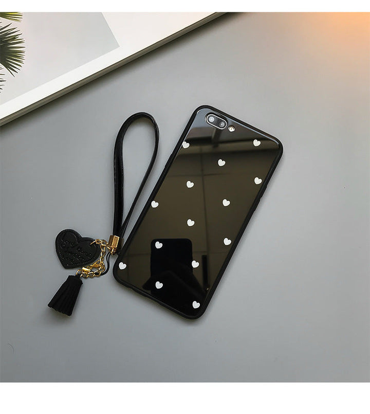 Compatible with Apple , Love Dot Mobile Phone Case With Lanyard Glass Case