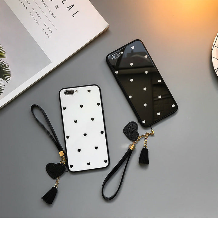 Compatible with Apple , Love Dot Mobile Phone Case With Lanyard Glass Case